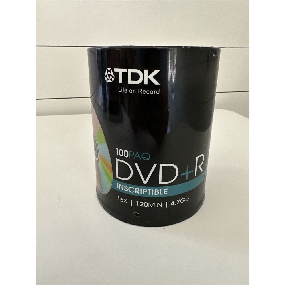 TDK DVD+R Recordable 16X 4.7Gb 100 Pack Spindle - New, Factory Sealed